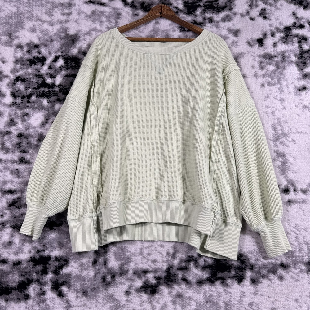 American Eagle Seriously Lived In Sweater Womens XS Green Waffle Knit Long Sleev